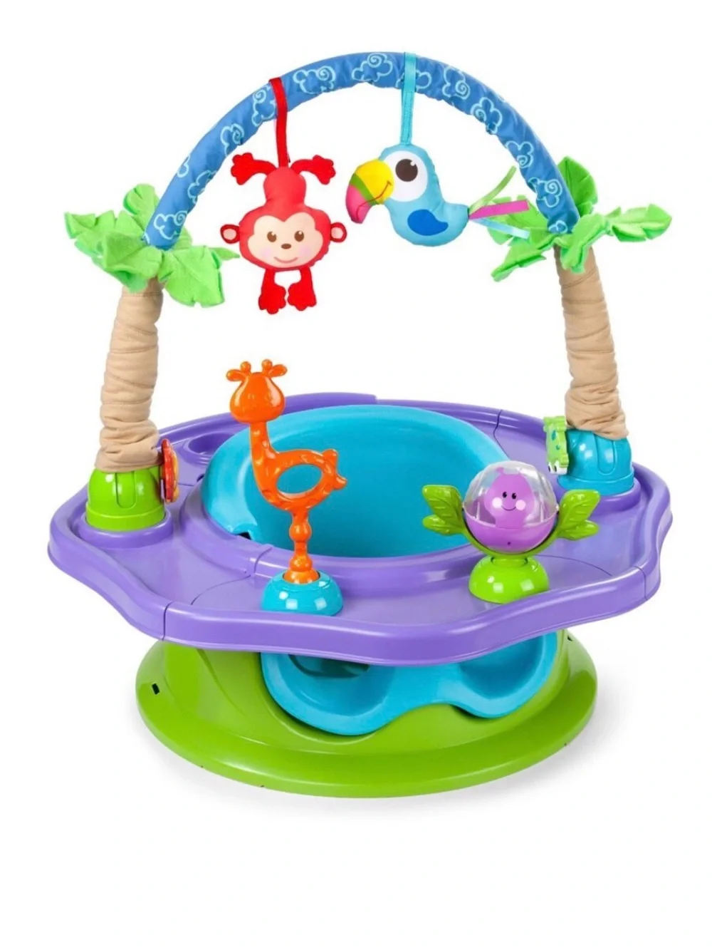 Purple & Teal Baby Activity spinning Seat with Hanging Jungle Toys